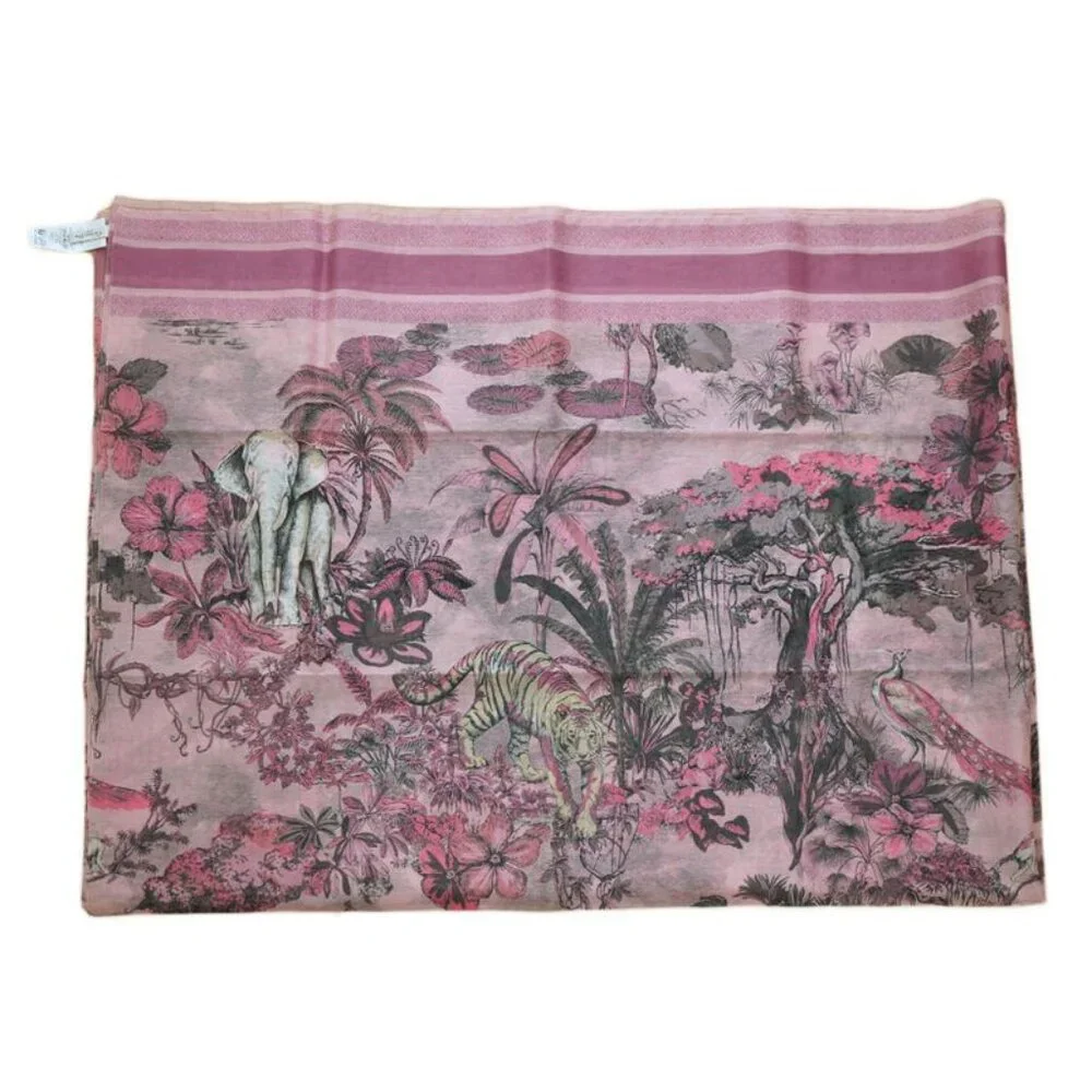 Dior Scarf Shawl Large Elephant Tiger Flower Pink